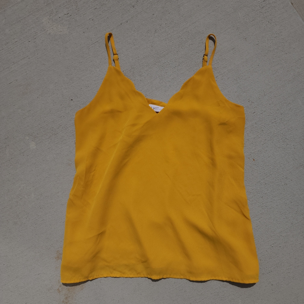 Socialite Mustard Yellow Scalloped Adjustable Spaghetti Strap Tank Camisole Sz S
